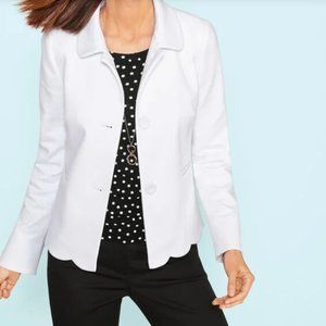 Talbots White Scallop Edge Blazer Jacket Ponte Jacket Women's 14